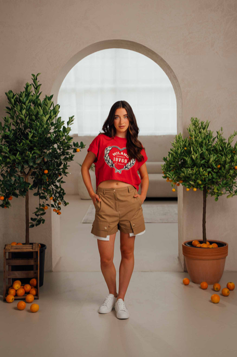 FEMALE RED SHORT SLEEVE AND SHORT