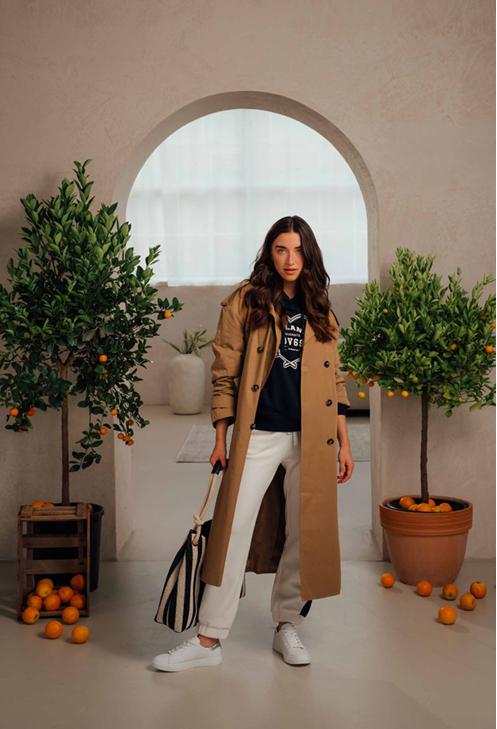 WOMEN CAMEL DOUBLE BREASTED TRENCH COAT